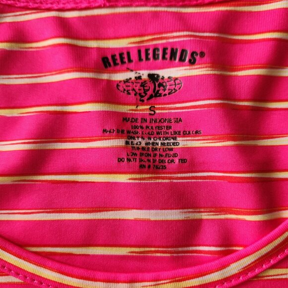 REEL‎ LEGENDS Shirt Short Sleeve With Back Zip Pocket Womens Small Pink Yellow - Picture 5 of 7